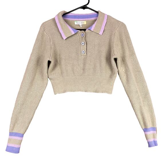 Hazel Moon Womens Sweater Brown Ribbed Cropped Long Sleeve Medium - Picture 1 of 13